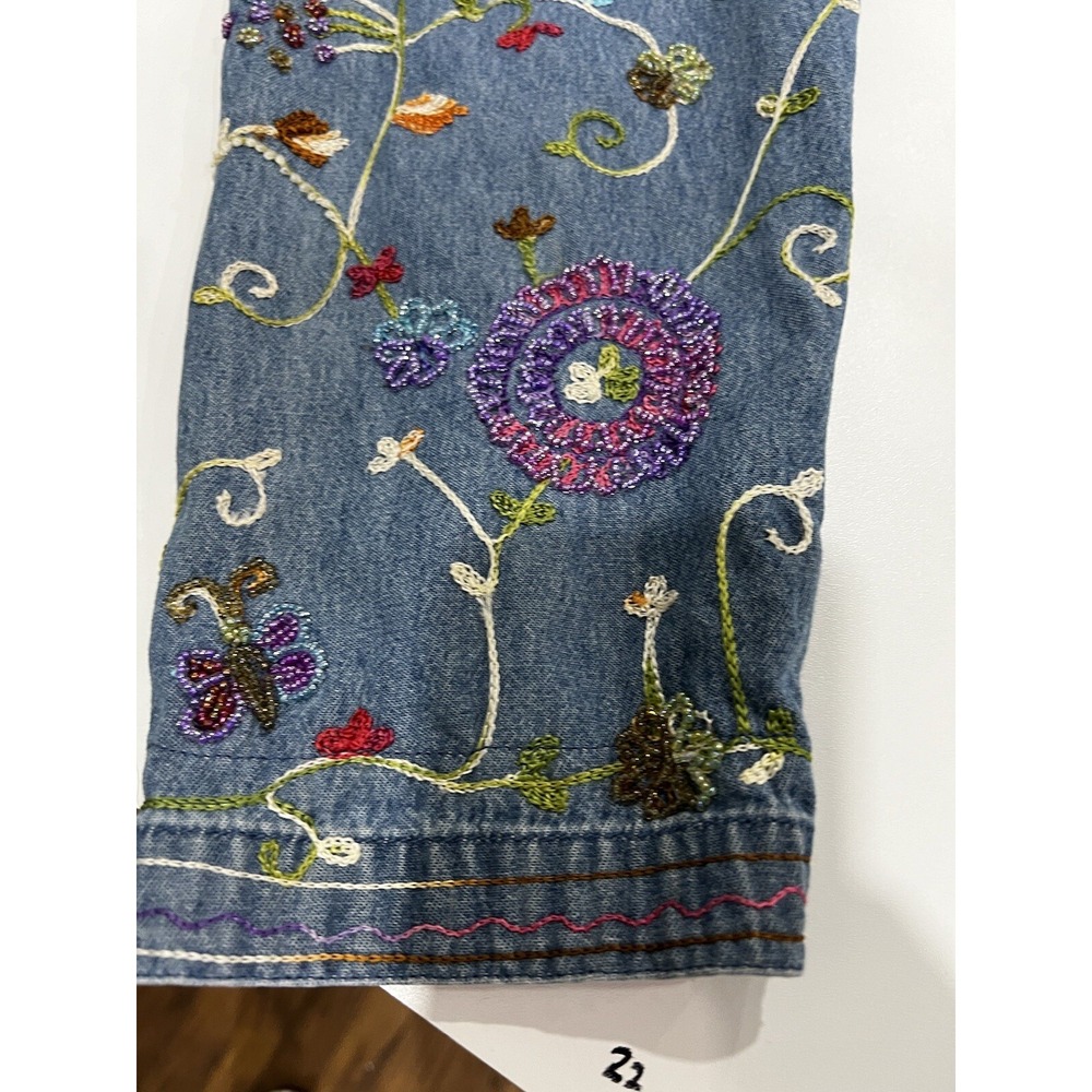 QUACKER FACTORY  Cotton Beaded Denim Jean Jacket Butterflies Embroidered Size 1X - Picture 10 of 16